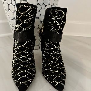 Sam Edelman Black and Gold Rhinestone Booties